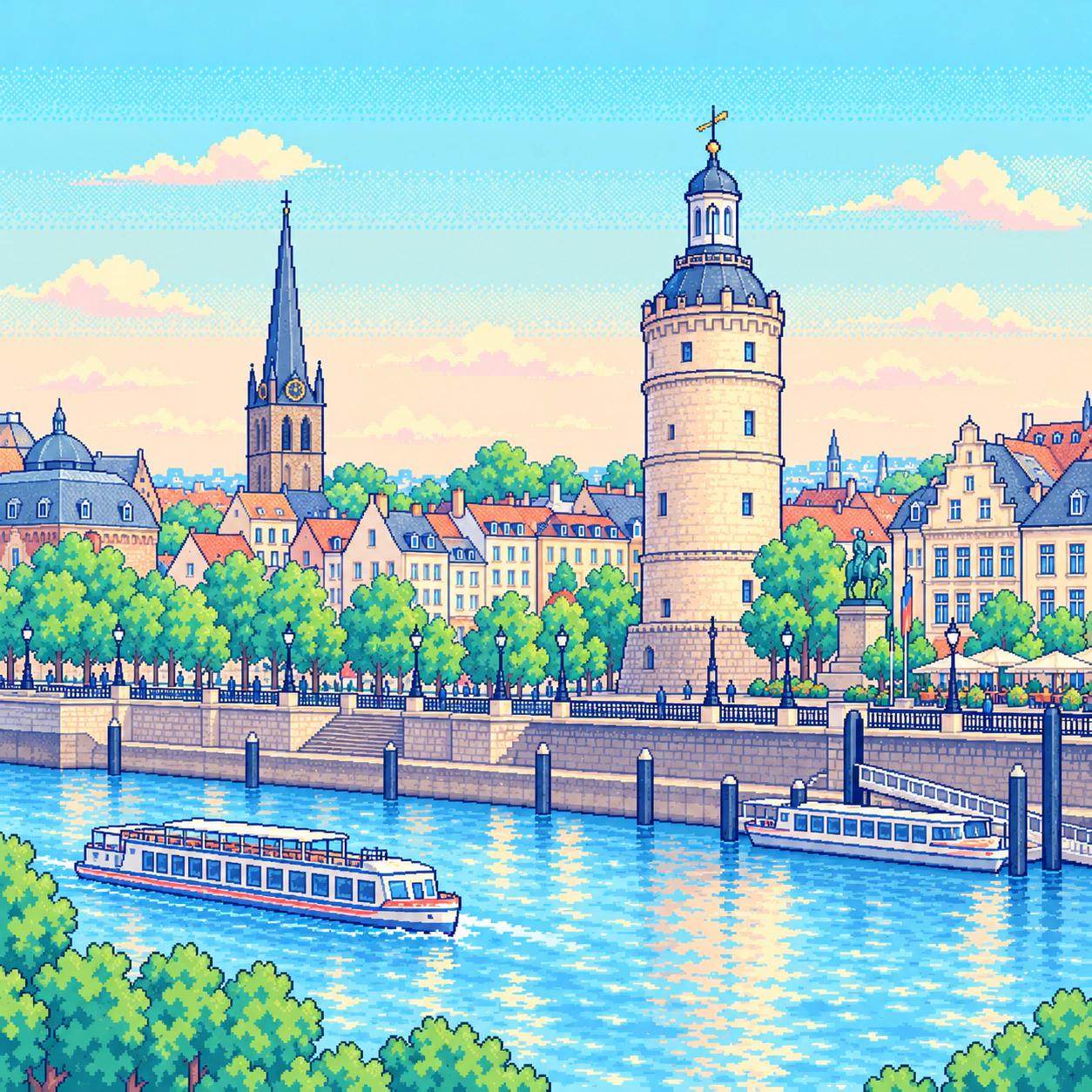 Ilustración en pixel art de Düsseldorf