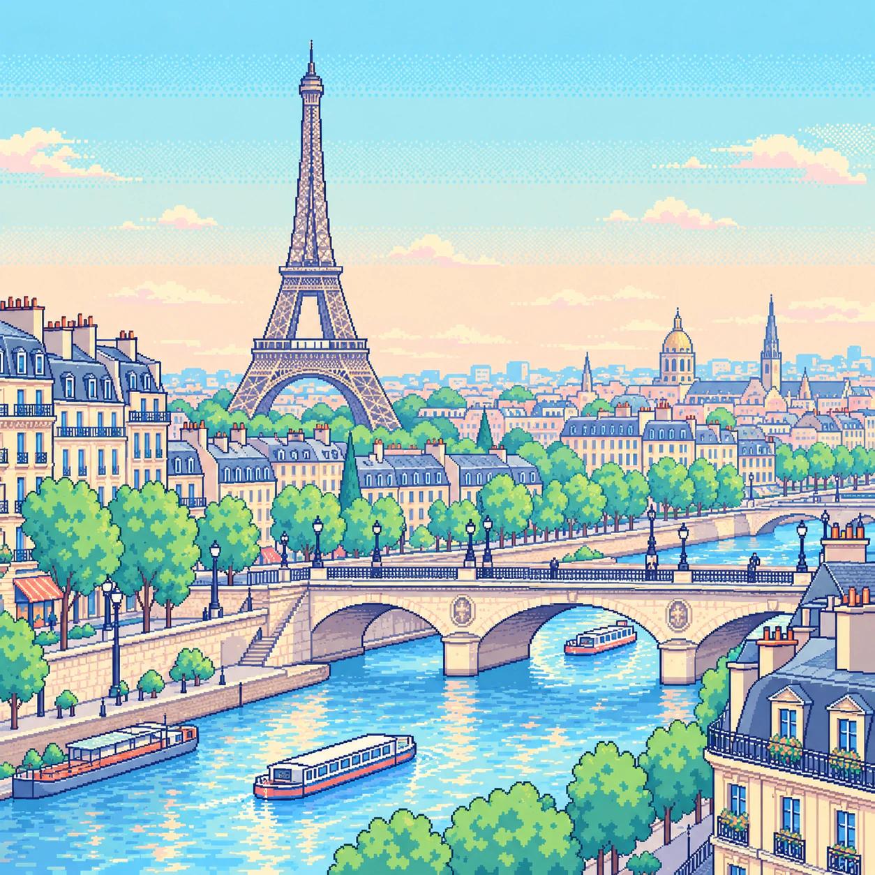 Illustrazione in pixel art di Parigi