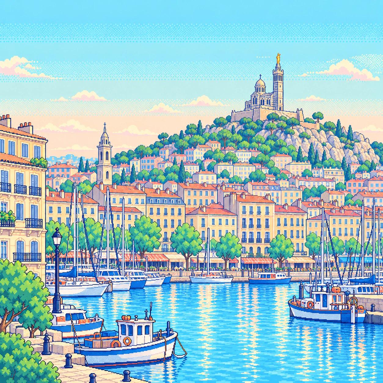 Pixel-art illustration of Marseille