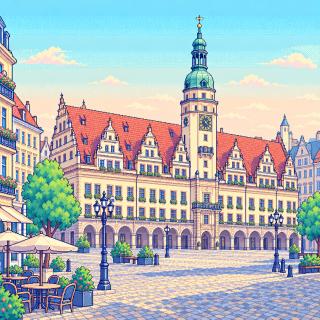 Pixel-art illustration of Leipzig