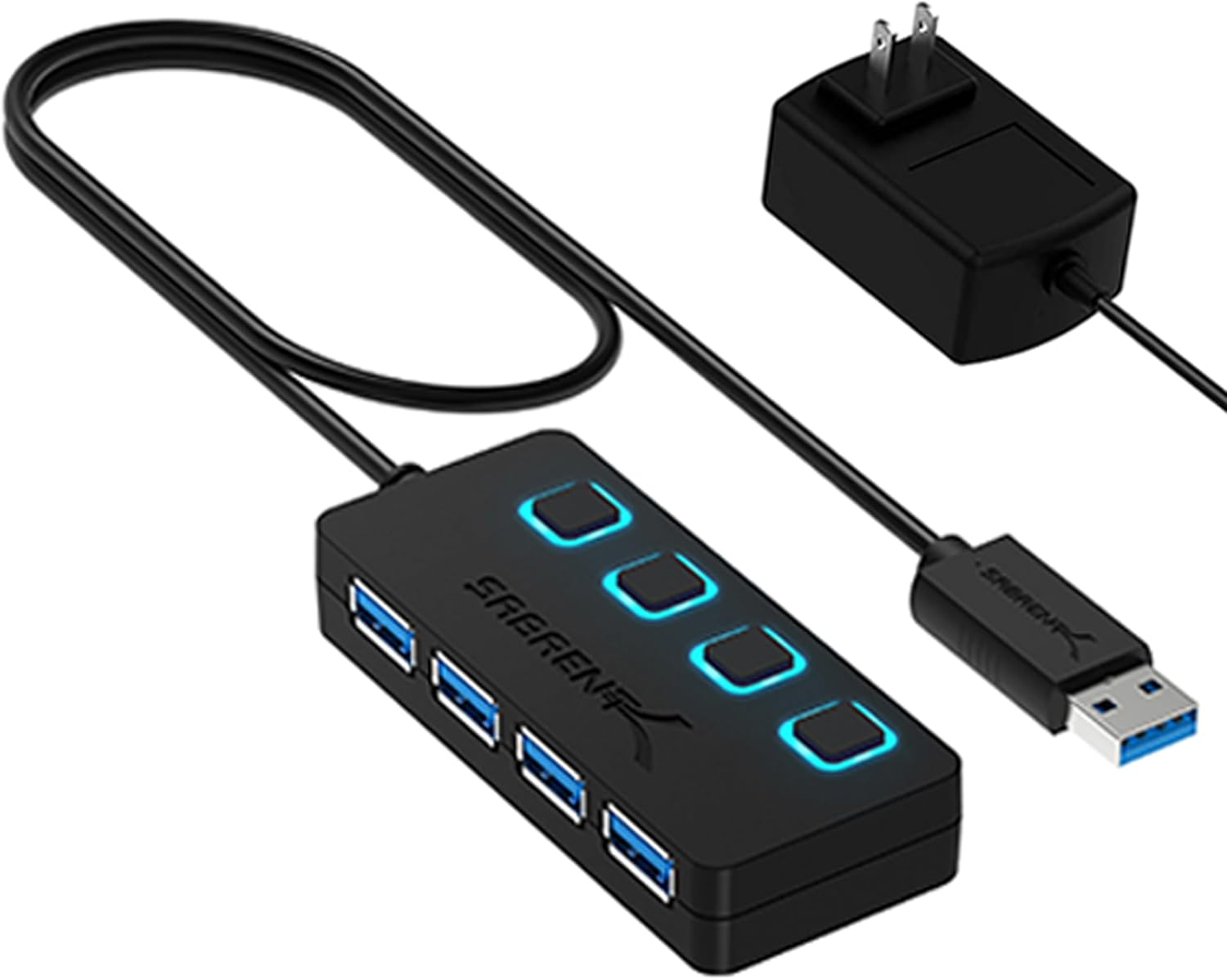SABRENT Concentrador USB 3.0 alimentado por 4 puertos, interruptores de alimentación LED (HB-UMP3)