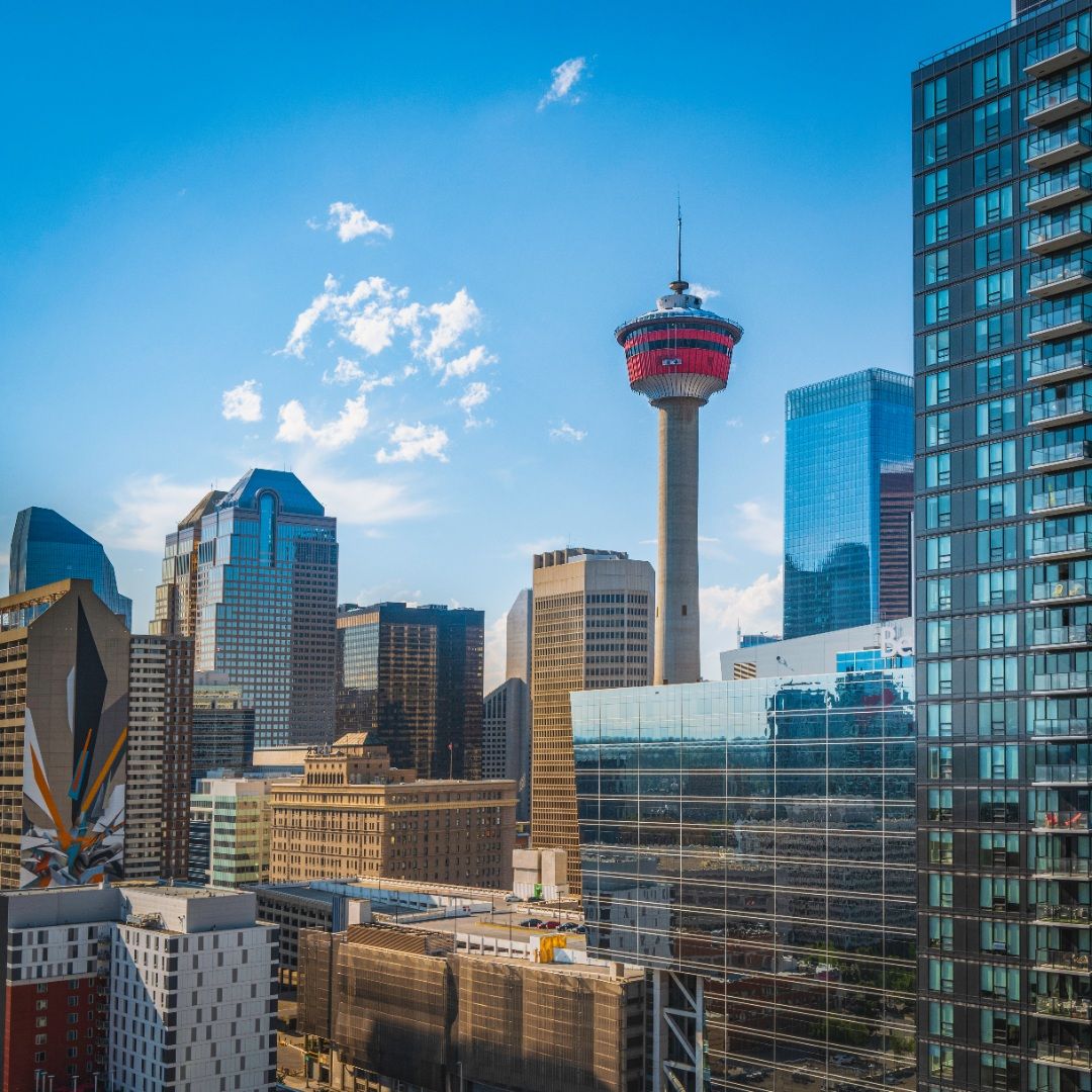Photo of downtown Calgary with the Calgary Tower clearly visible