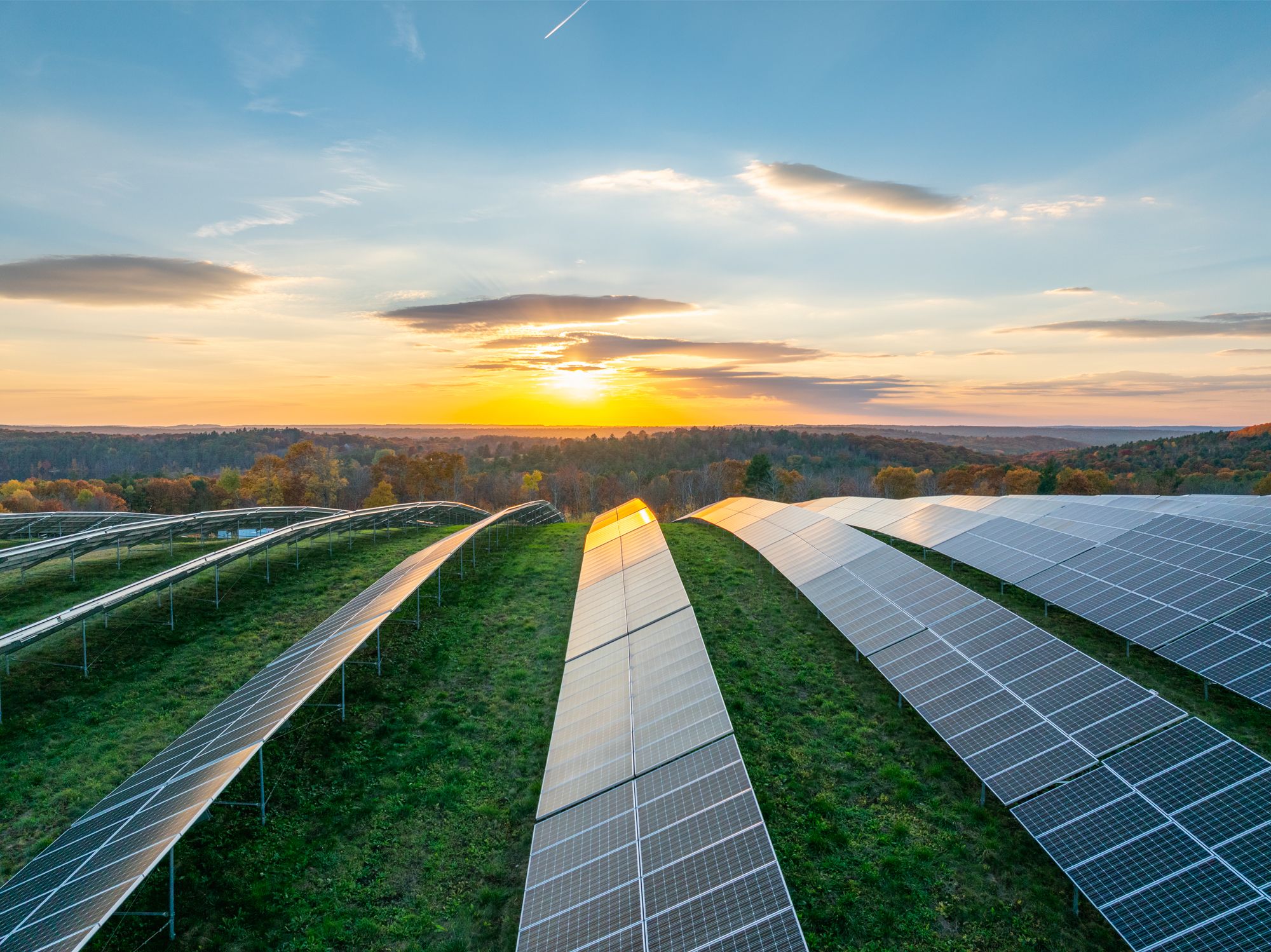 Solar array at sunset