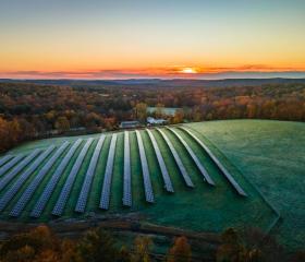 Sunrise over a solar farm in Massachusetts
