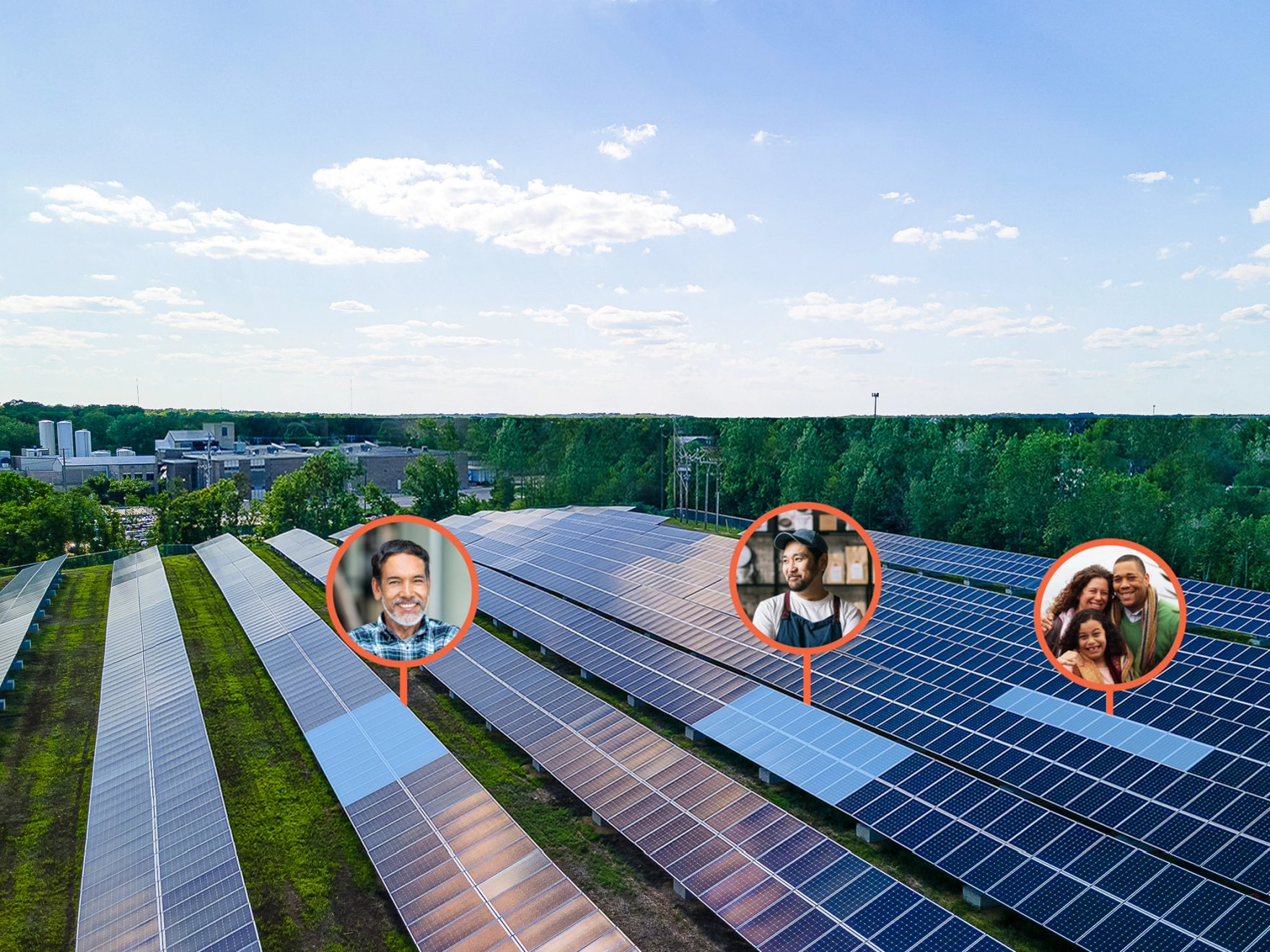 people and solar panels 