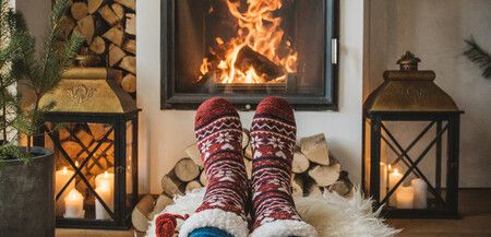 cozy socks by fireplace