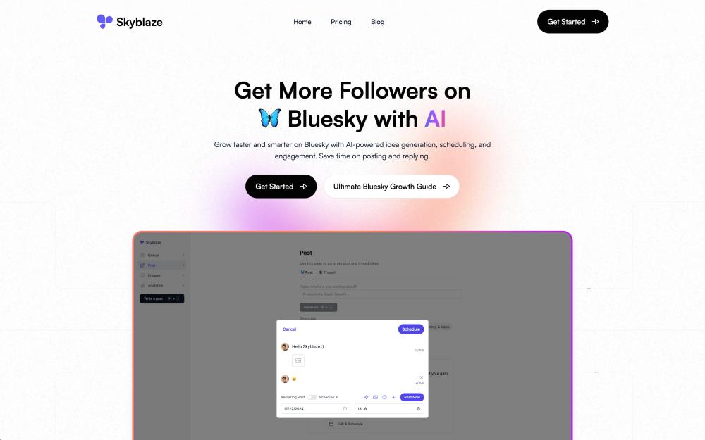 Skyblaze: Get more followers on Bluesky with AI