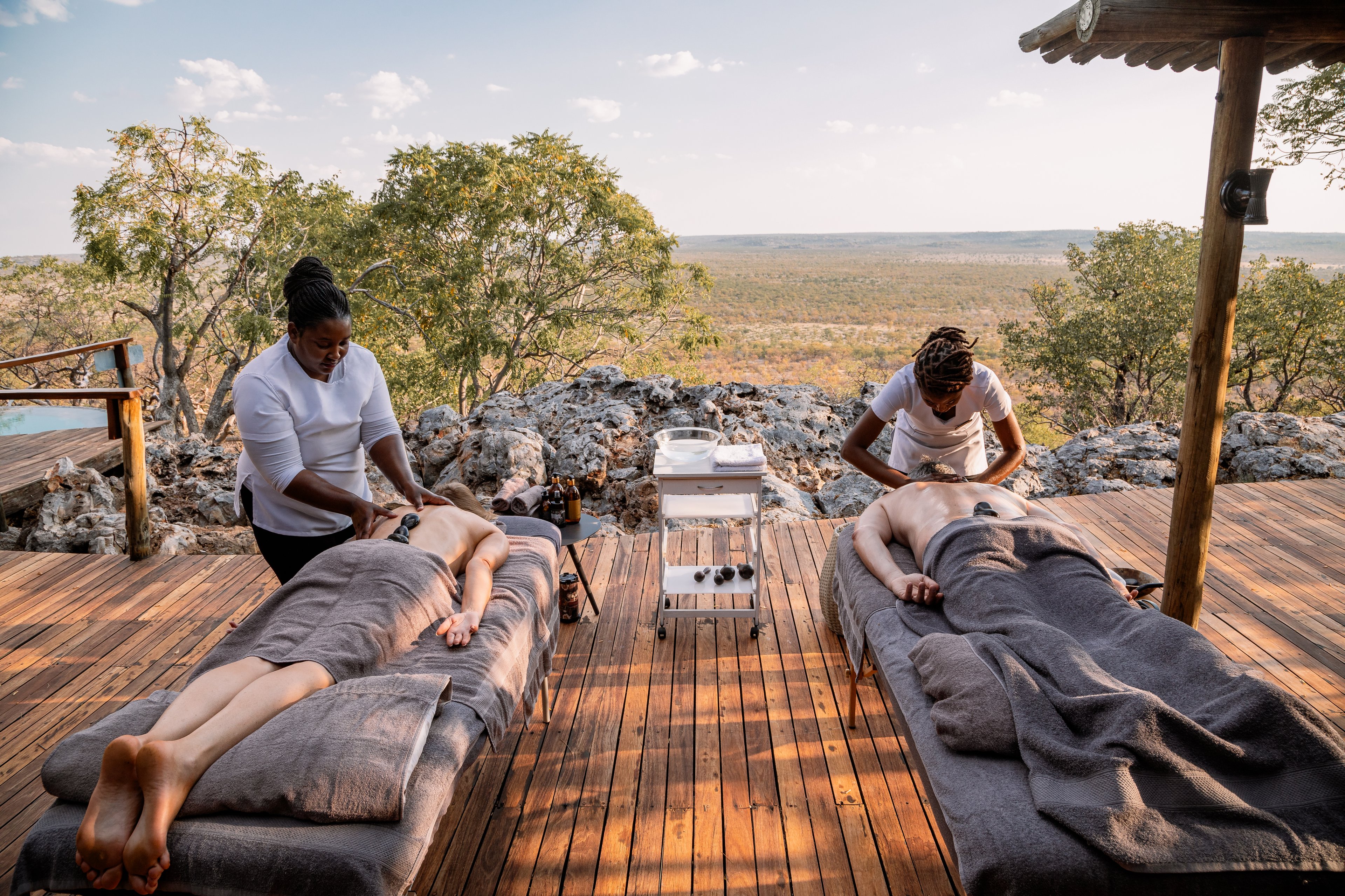 Enhance your well-being with a massage therapy session on the Ongava Lodge spa deck or with in-room treatments at Little Ongava.