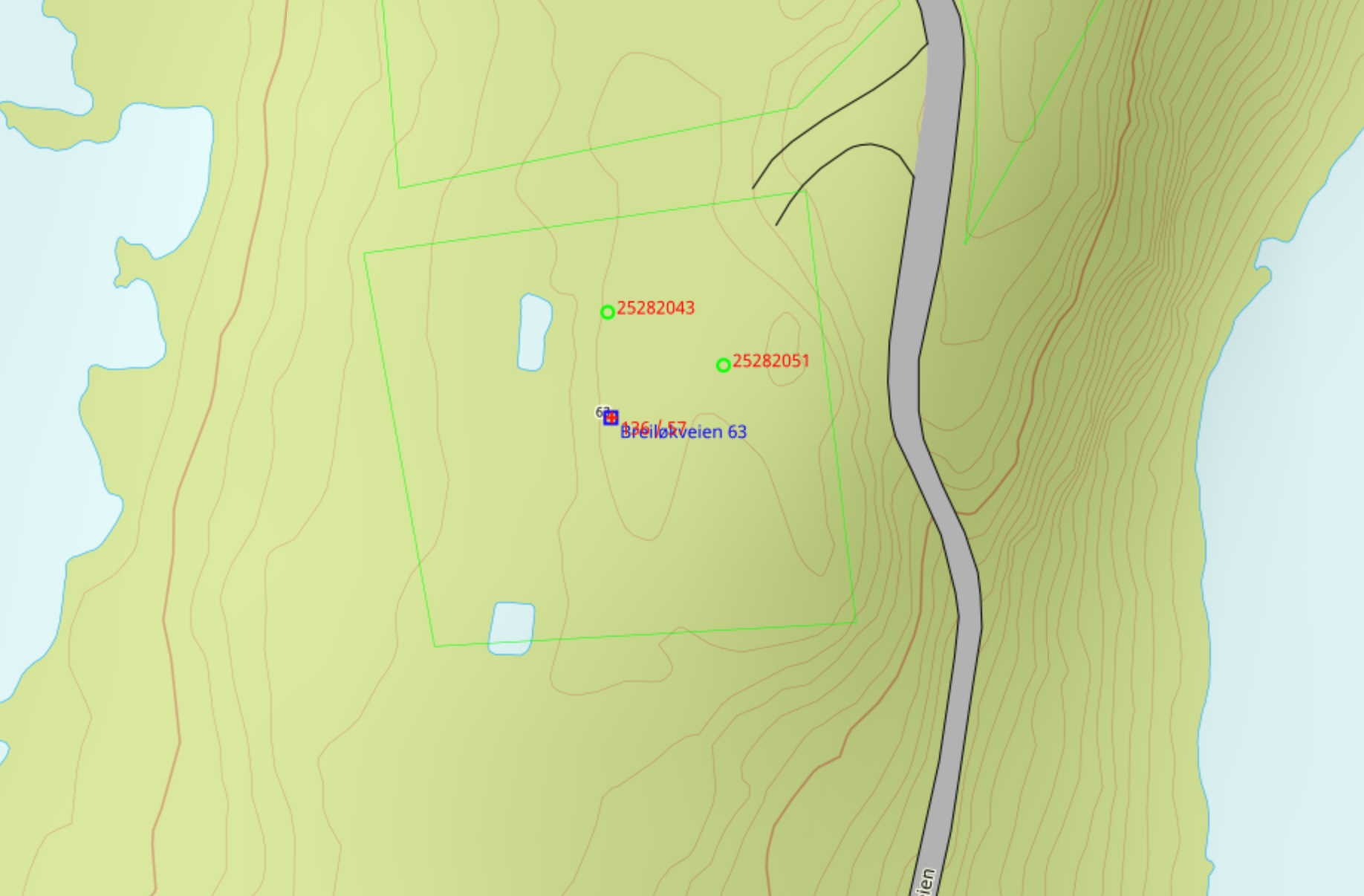 Tomtekart 20 meter fra vann på Søtelifjell