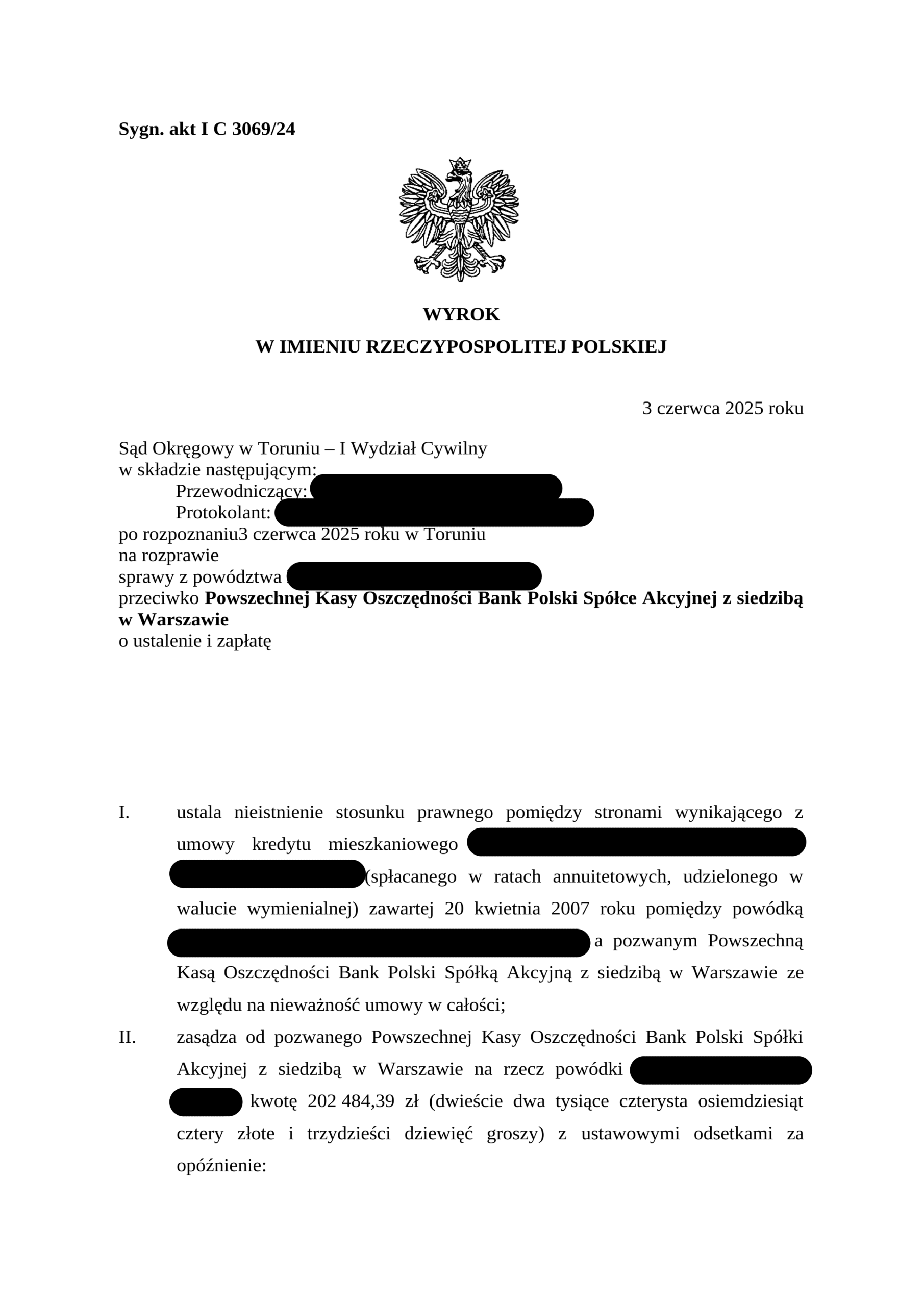 Fragment wyroku w sprawie Pani Małgorzaty, strona 1
