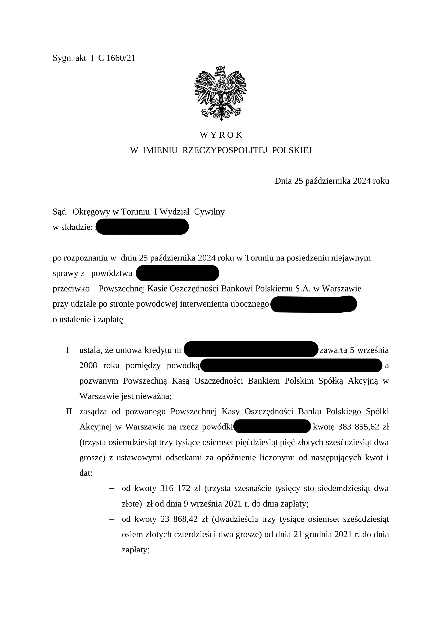 Fragment wyroku w sprawie Pani Izabeli, strona 1