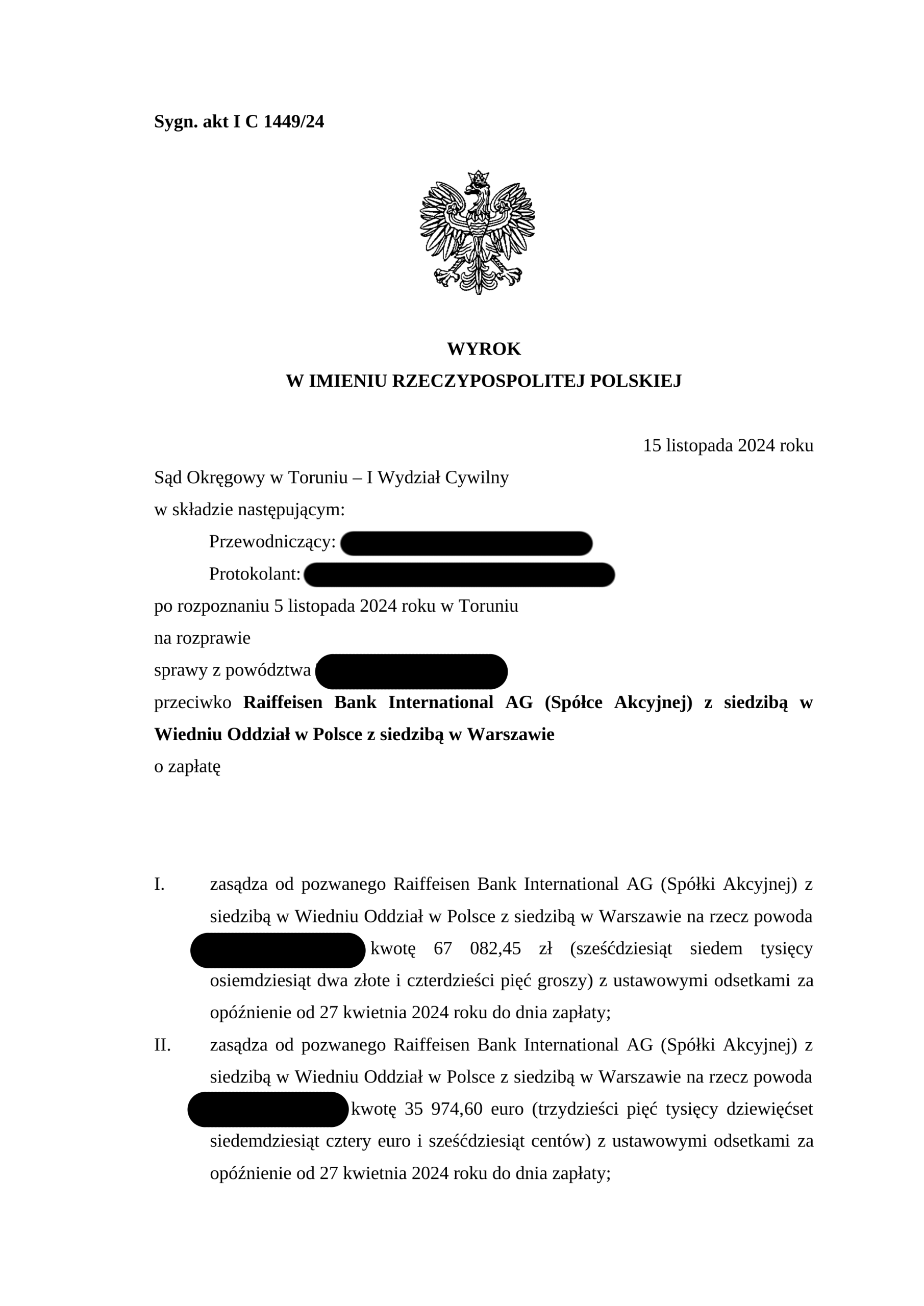 Fragment wyroku w sprawie Pana Tadeusza, strona 1