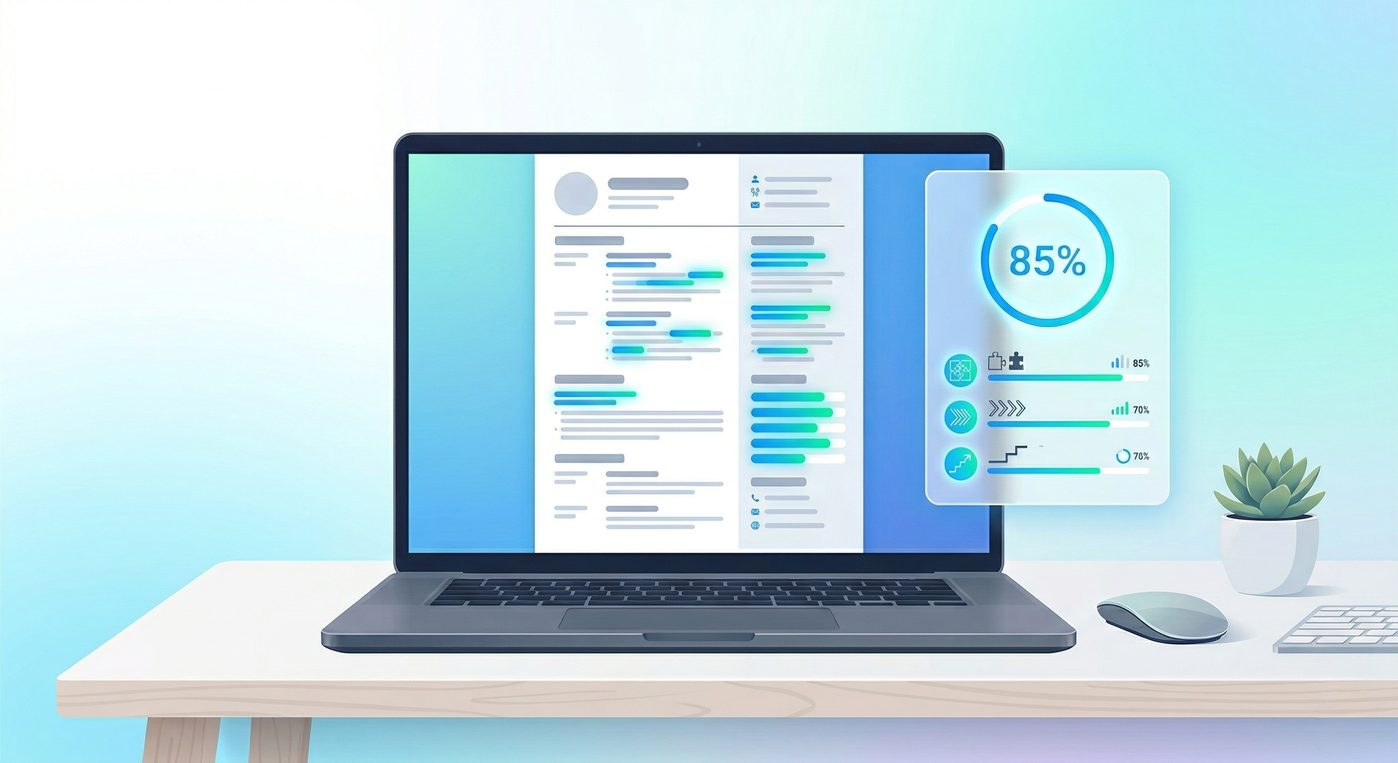 Illustration d’un CV moderne optimisé pour les ATS sur un écran d’ordinateur