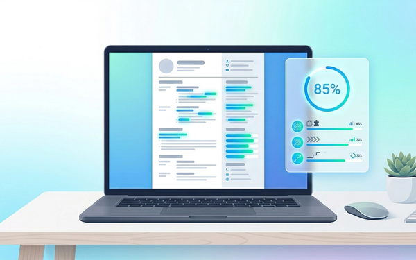 Illustration d’un CV moderne optimisé pour les ATS sur un écran d’ordinateur
