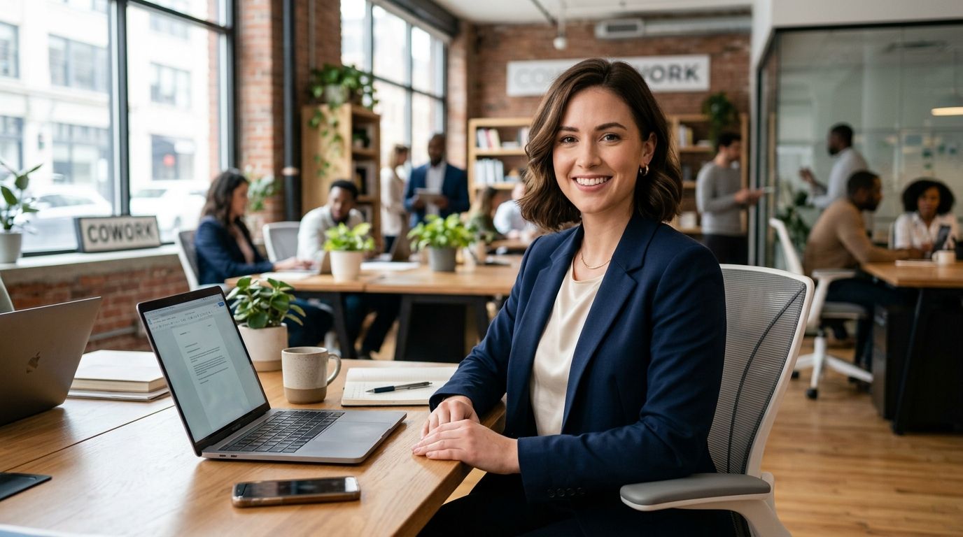 A professional woman in her late 20s or early 30s, smiling slightly and looking confidently at the c