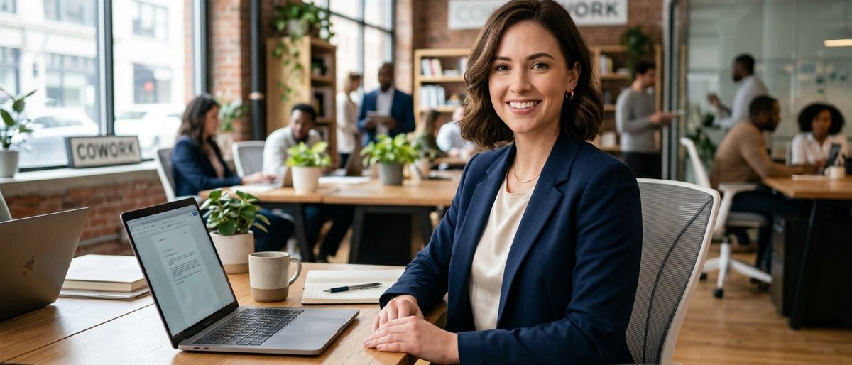 A professional woman in her late 20s or early 30s, smiling slightly and looking confidently at the c
