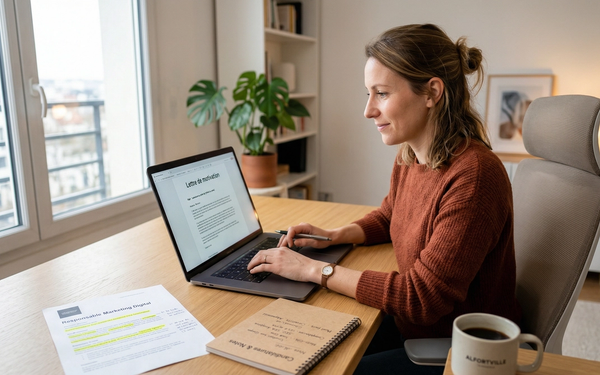 Candidat utilisant une intelligence artificielle pour créer une lettre de motivation personnalisée sur son ordinateur
