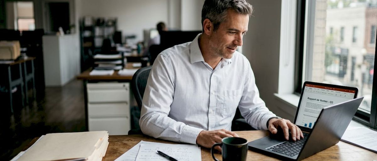 Un consultant passe en revue un CV au format PDF sur son ordinateur.