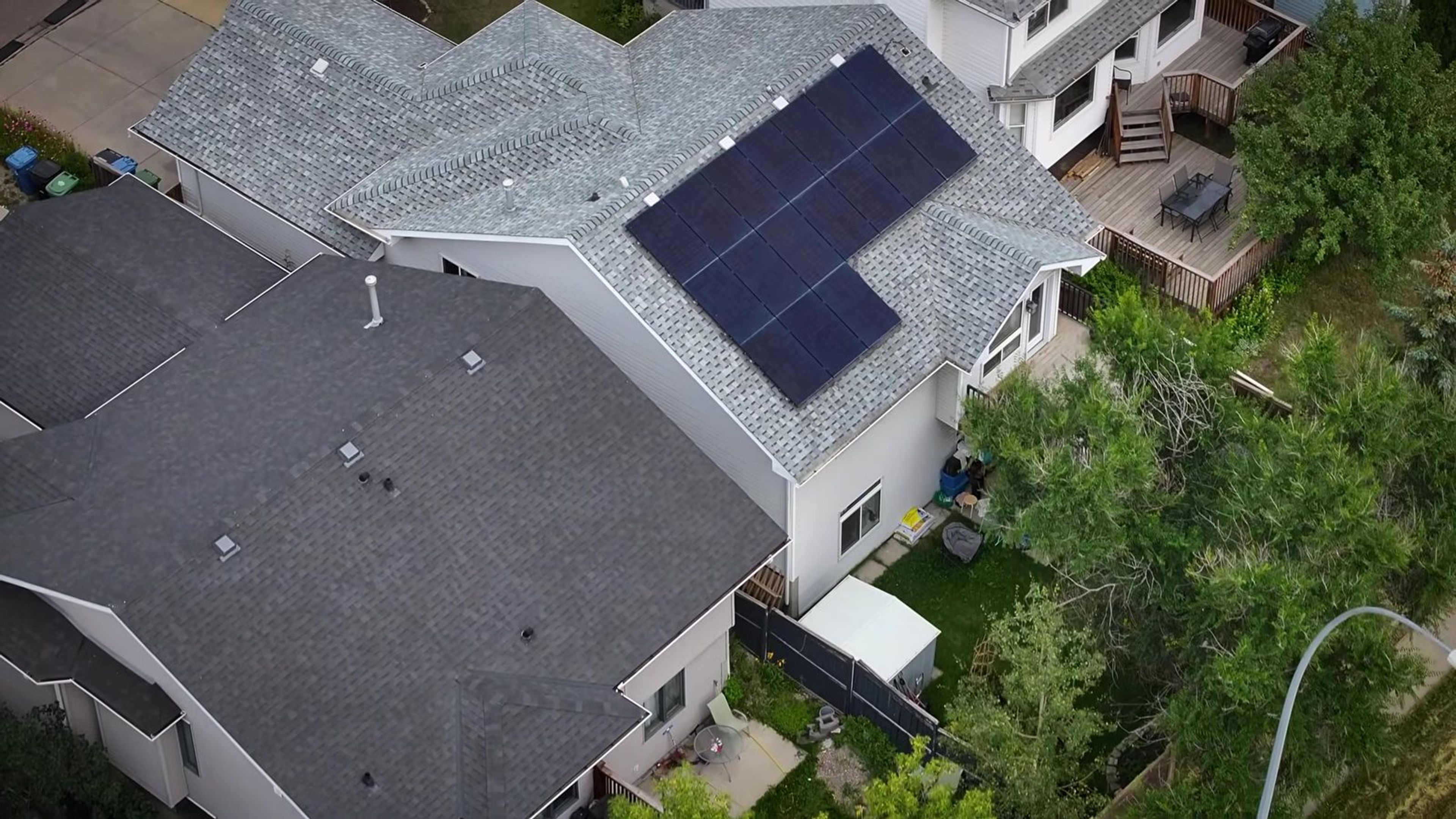 Aerial view of the solar panels on Todd and Stacey’s home in Lethbridge, Alberta