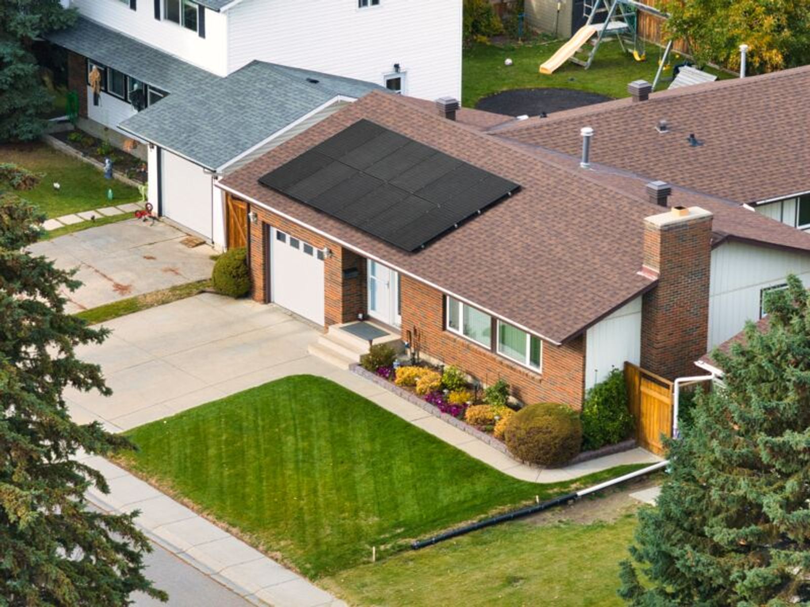 Aerial view of 6 kW residential solar installation in Nova Scotia