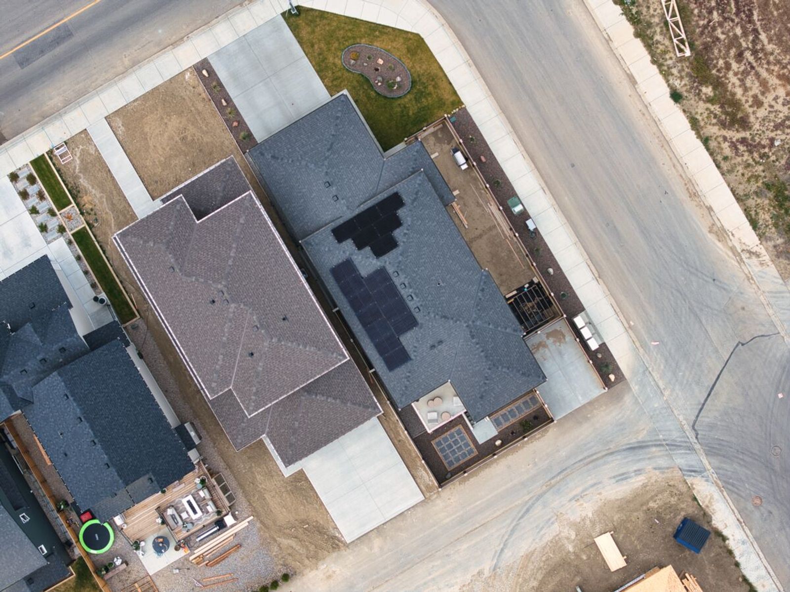 Aerial view of residential solar panel installation on Canadian home