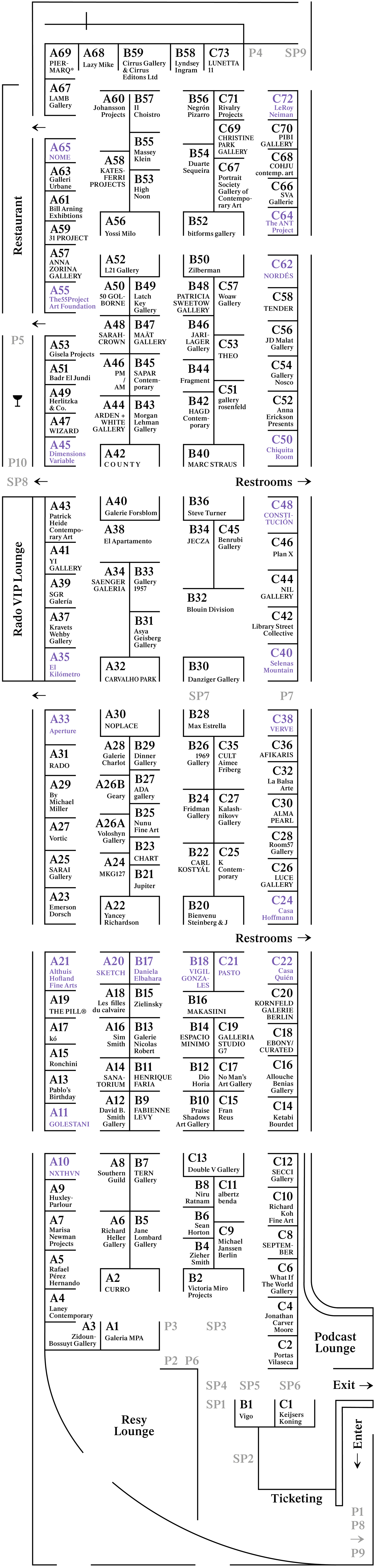 image of a map of the Untitled Art Fair outlining where each booth is