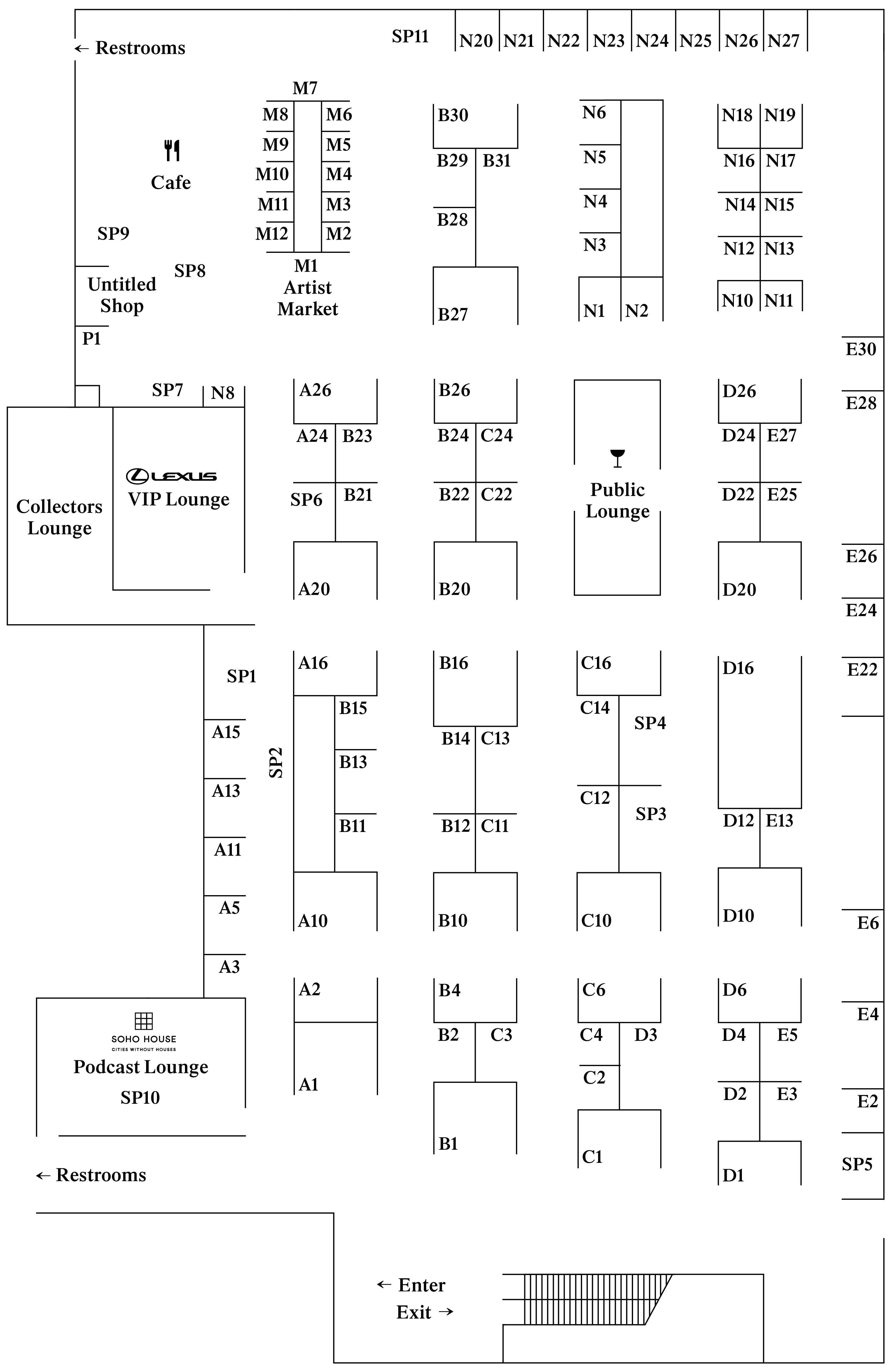 a map of the Untitled Art Fair outlining where each booth is