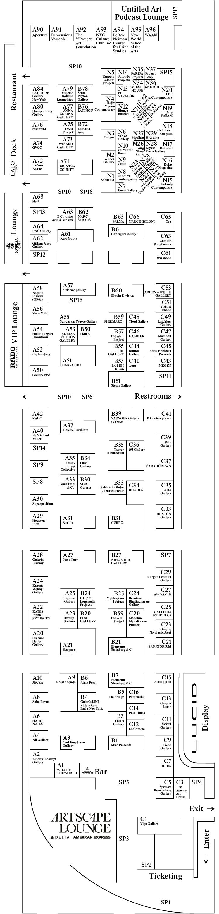 image of a map of the Untitled Art Fair outlining where each booth is
