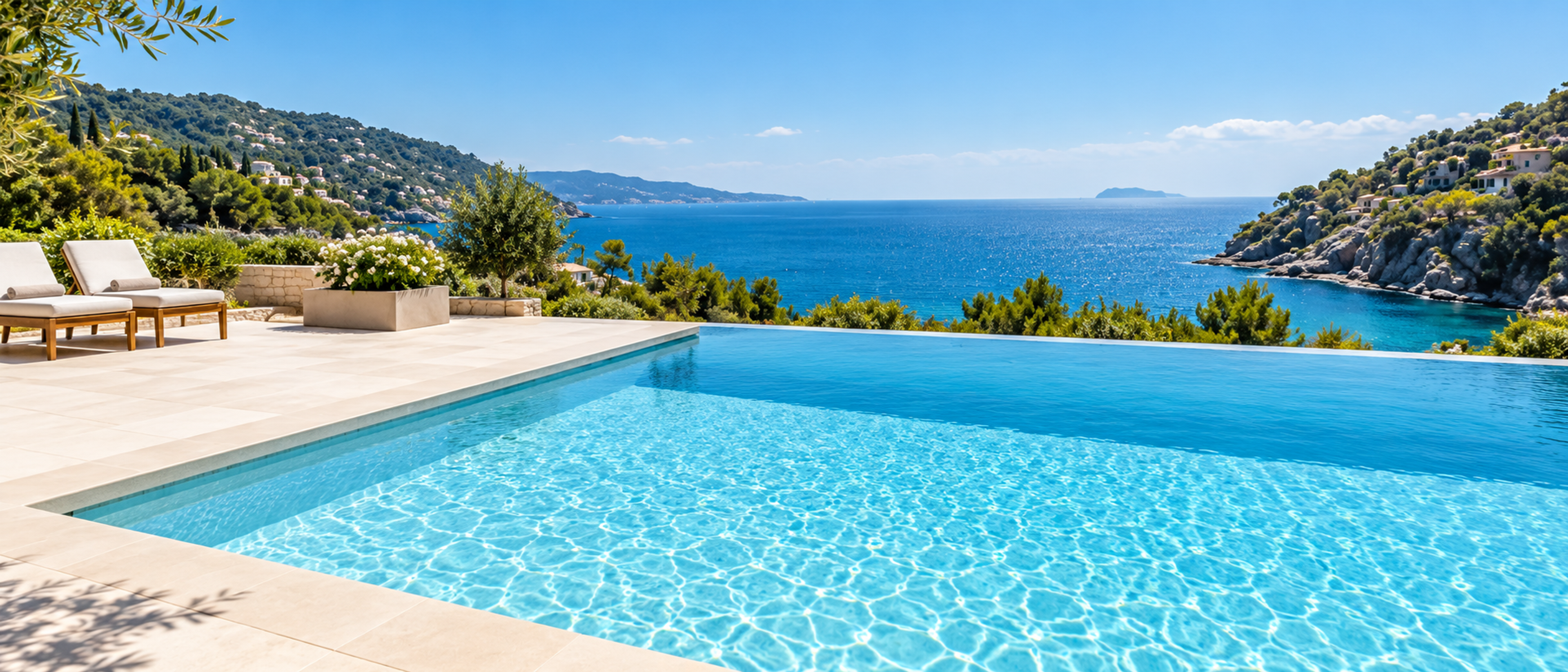 Piscina a sfioro impermeabilizzata con vista sul mare