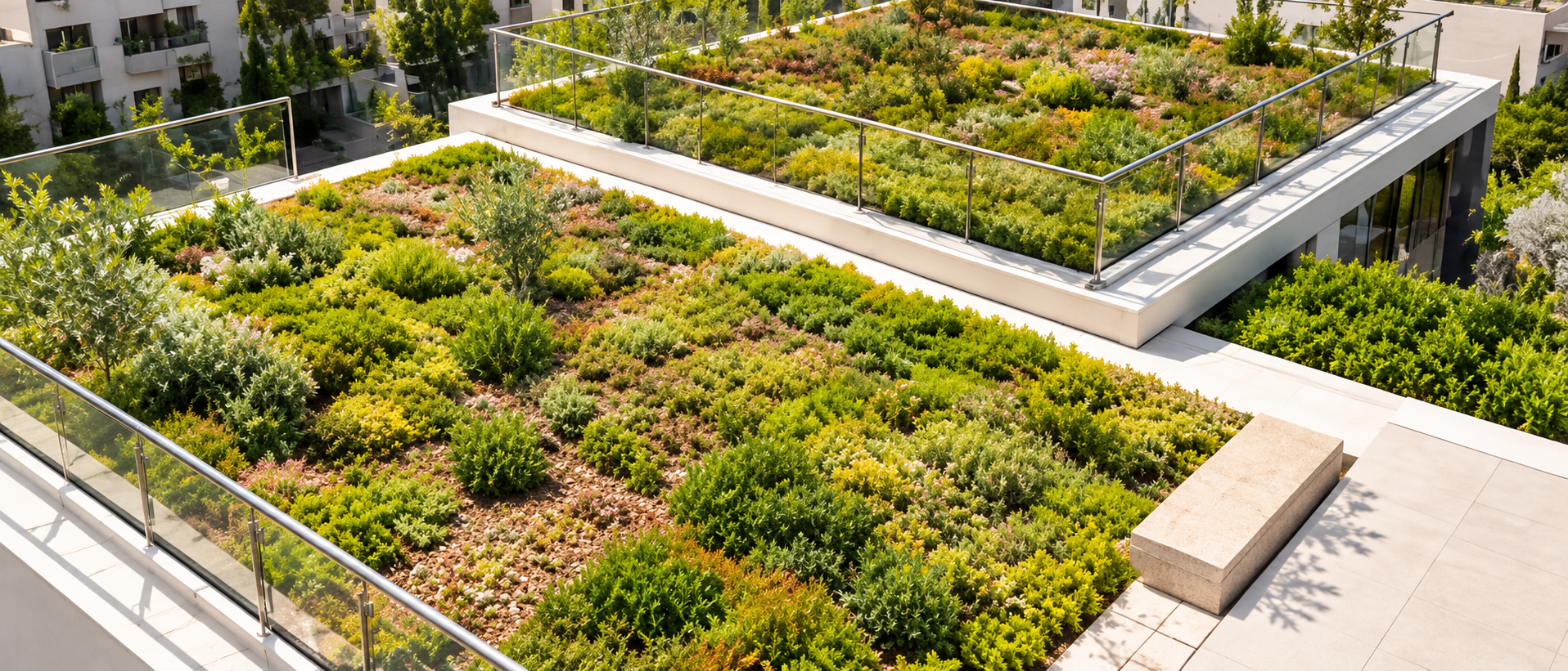 Tetto verde su un edificio moderno di nuova costruzione