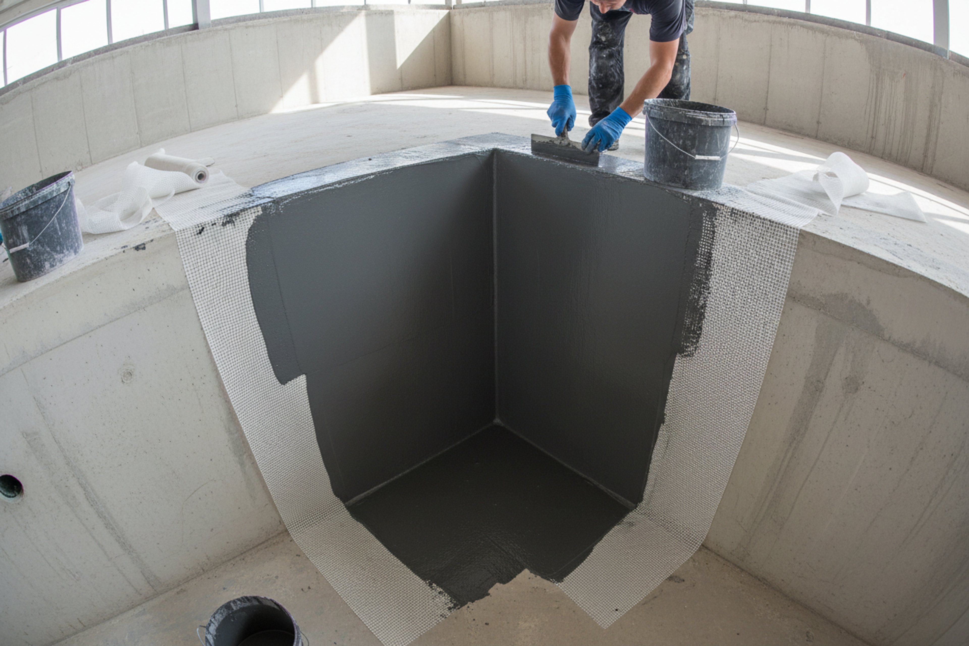 Rivestimento impermeabile applicato all'interno di una piscina