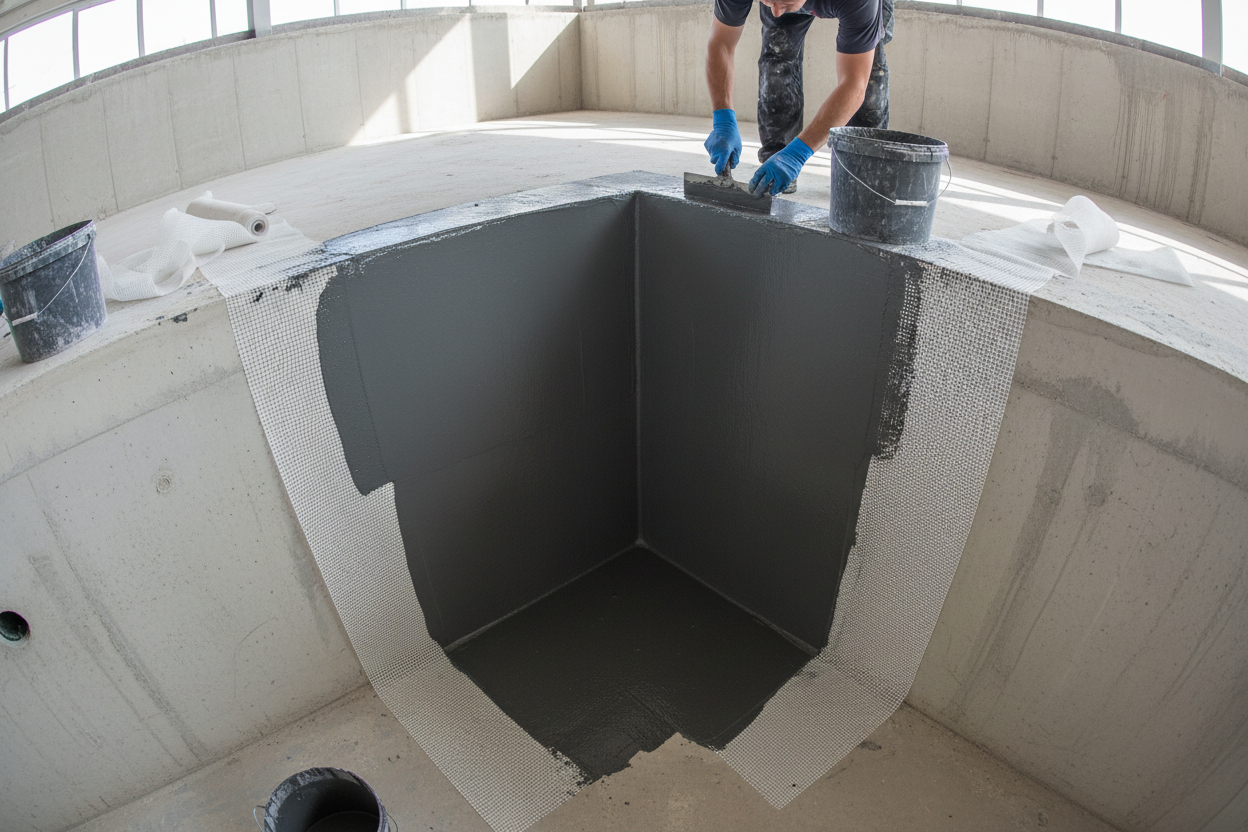 Rivestimento impermeabile applicato all'interno di una piscina