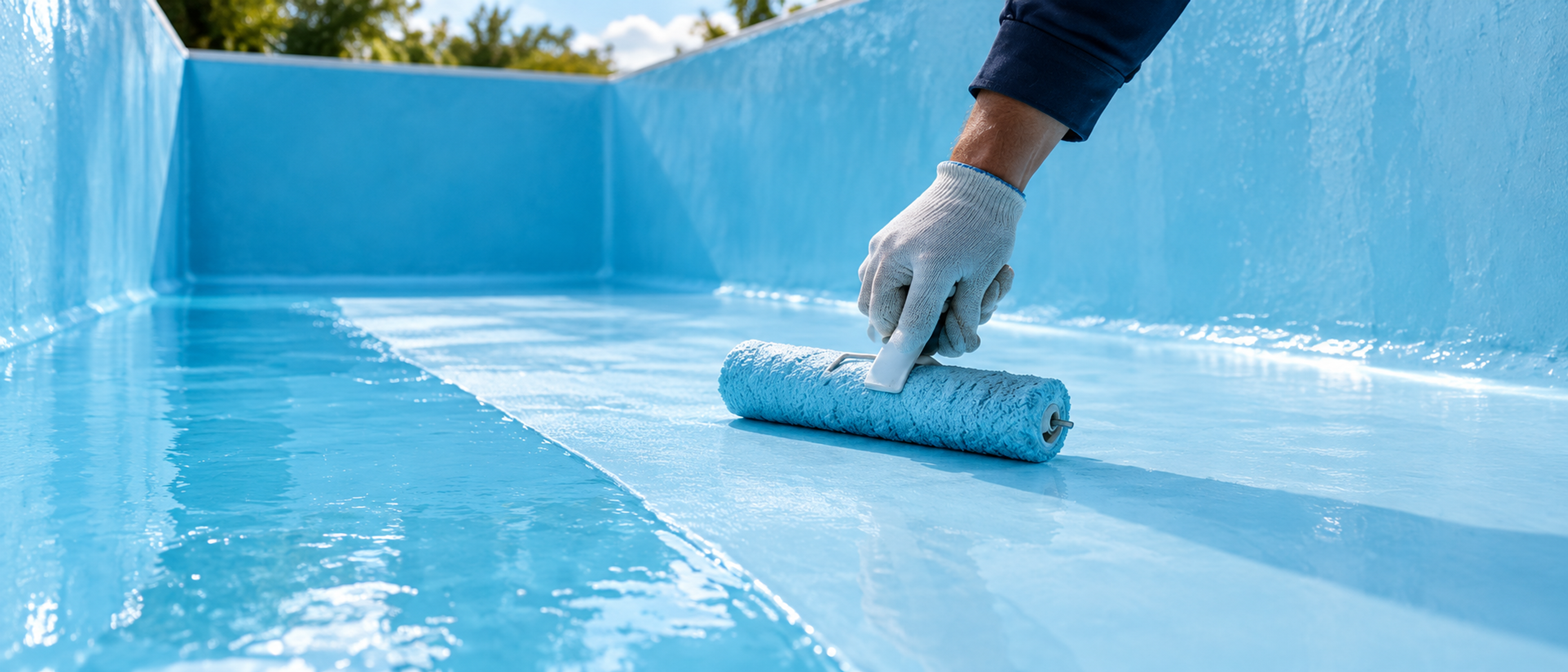 Applicazione del rivestimento impermeabilizzante all’interno di una piscina