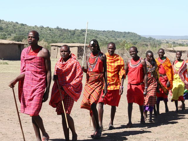 Maasai in traditional dress in the Masai Mara
