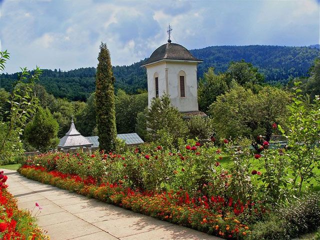 A church and rose garden in Izvoarele, Prahova