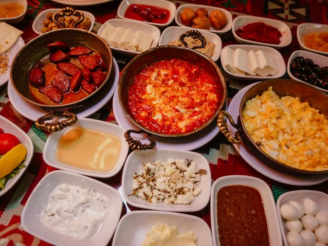 A Turkish breakfast spread