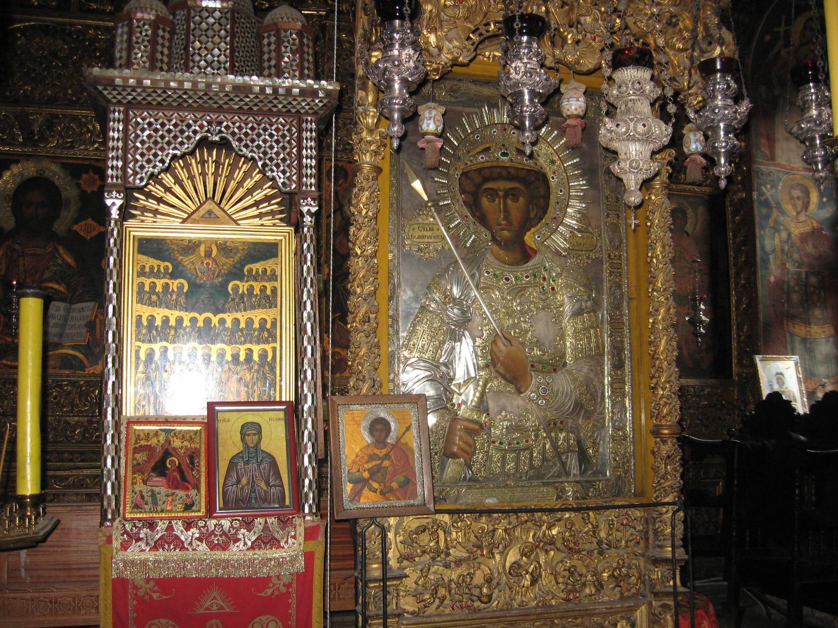 Icons and lamps in Zografou Monastery, Mount Athos