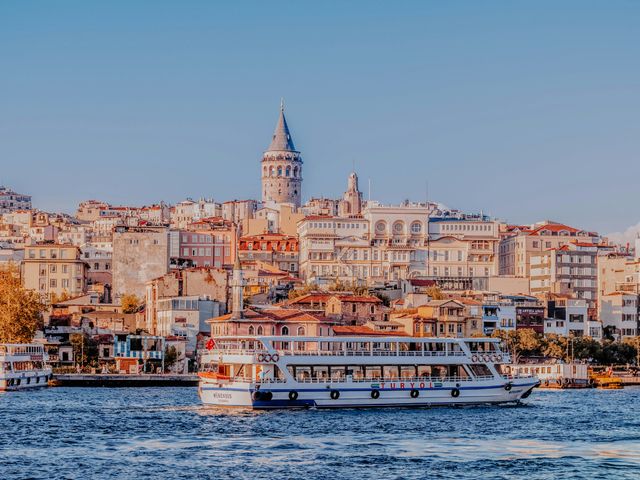 Boats on the Bosphorus with the Galata Tower behind