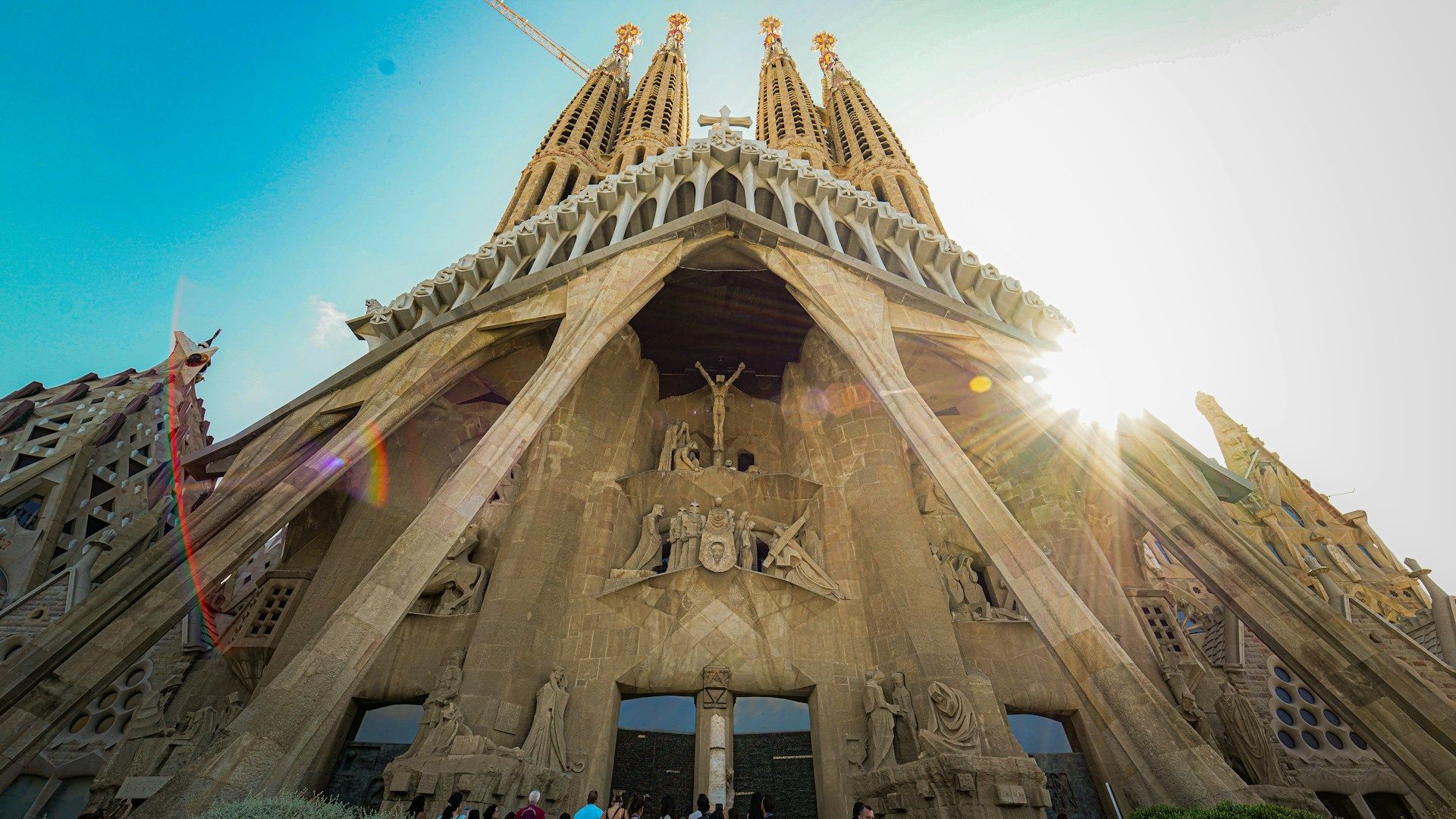 The façade of the Sagrada Família basilica in Barcelona, in the sun