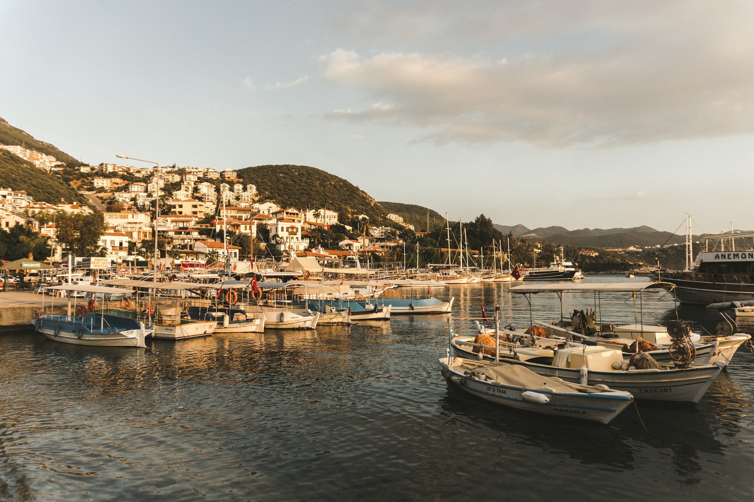 A gulet anchored in a Turkish bay