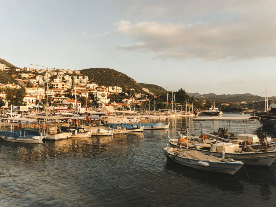 A gulet anchored in a Turkish bay