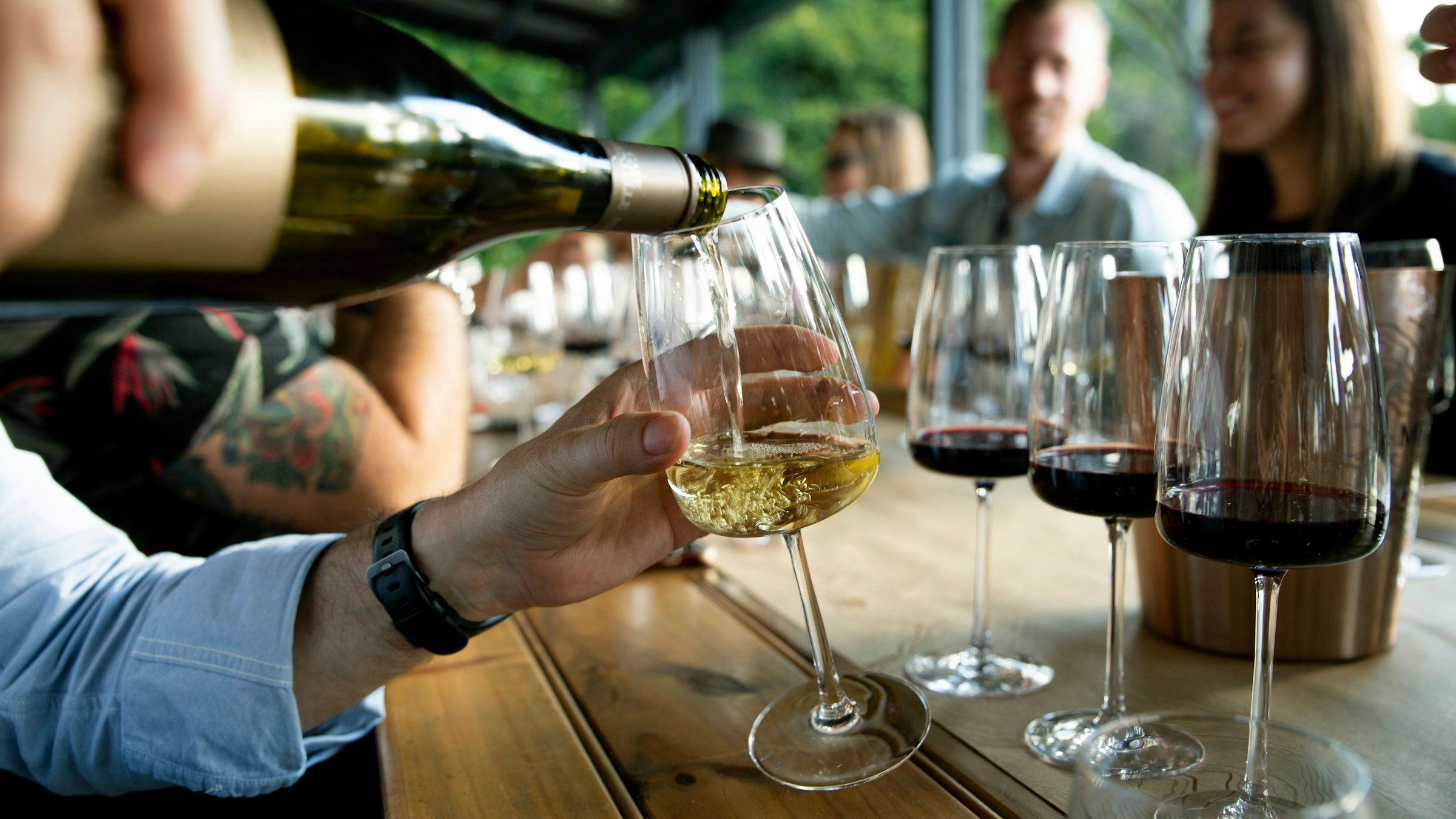 Wine tasting at a table