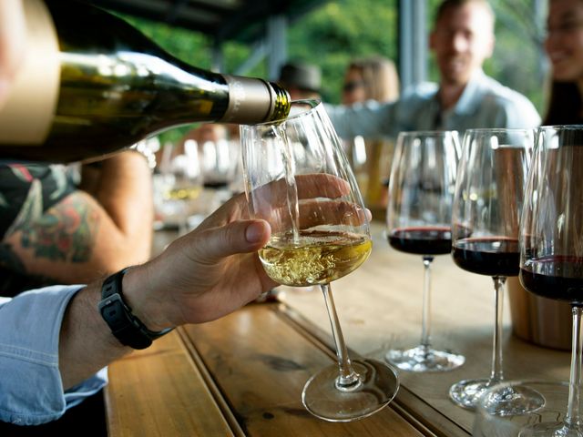 Wine tasting at a table