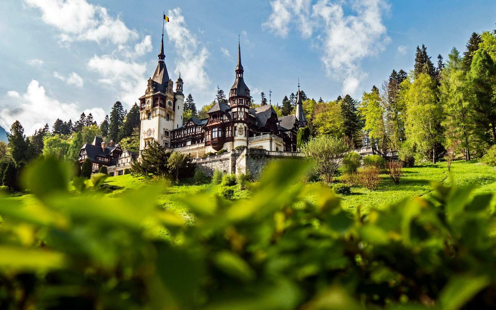 Peleș Castle in Sinaia, surrounded by forest