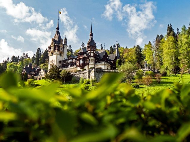 Peleș Castle in Sinaia, surrounded by forest
