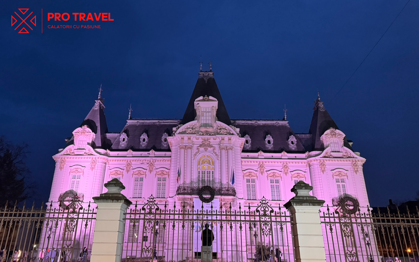 The Jean Mihail Palace in Craiova, lit for the holidays