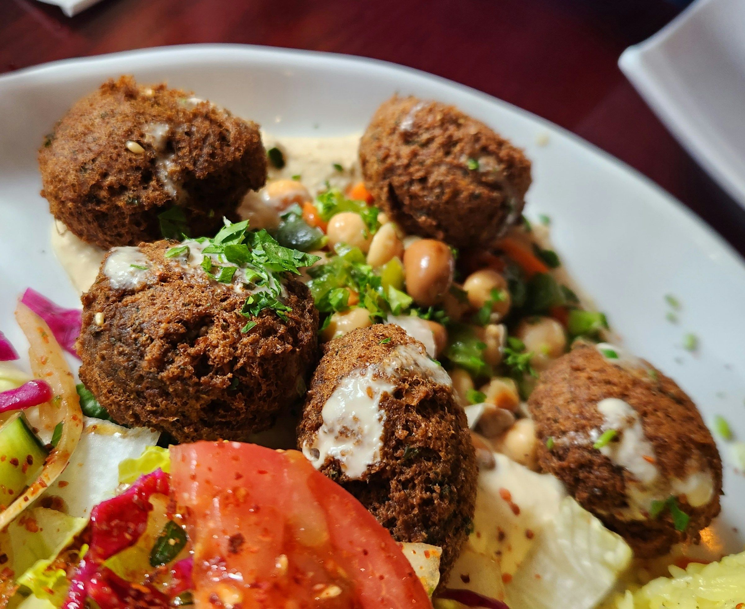 Falafel with rice and salad
