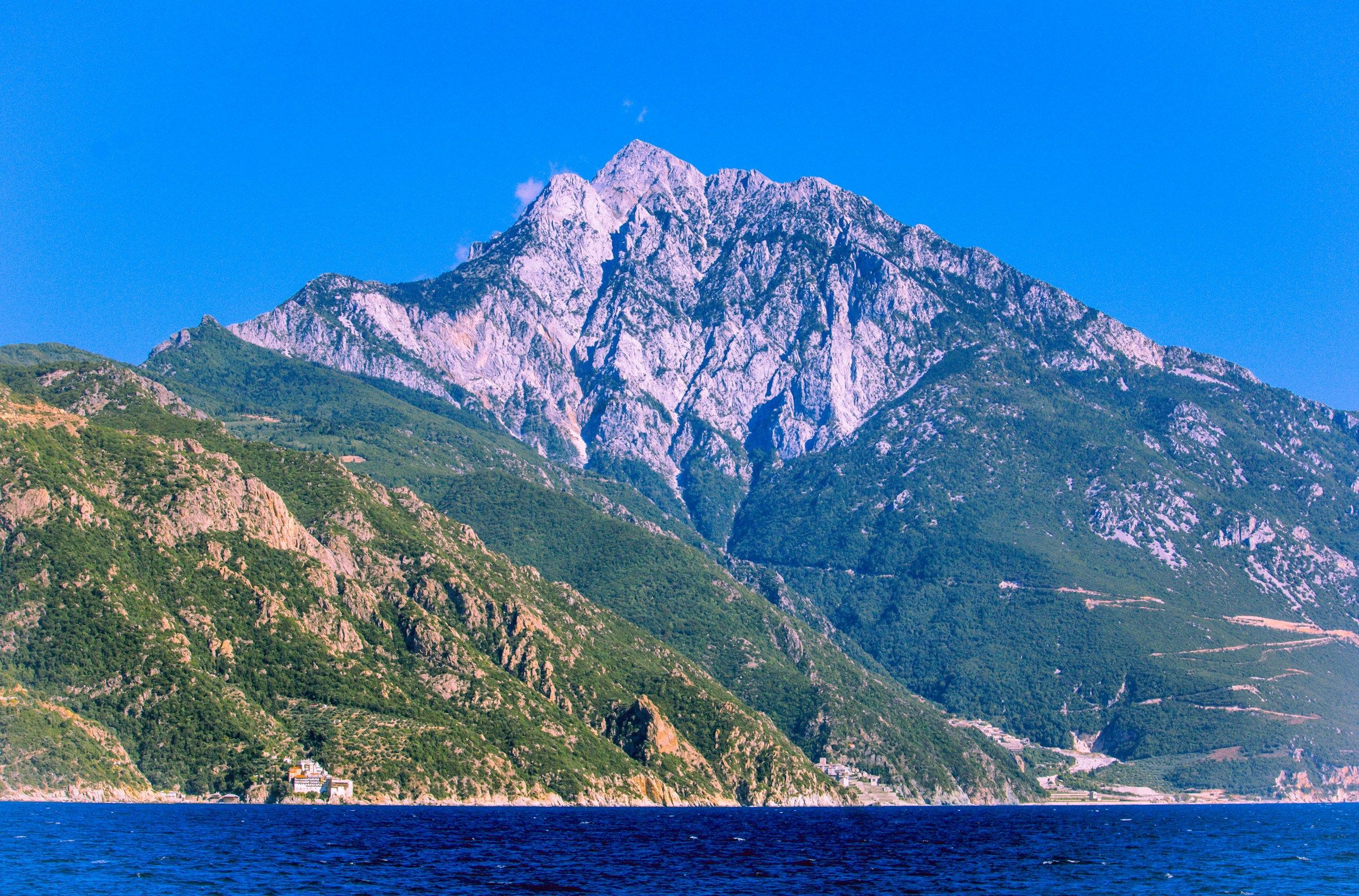 The peak of Mount Athos seen from the sea