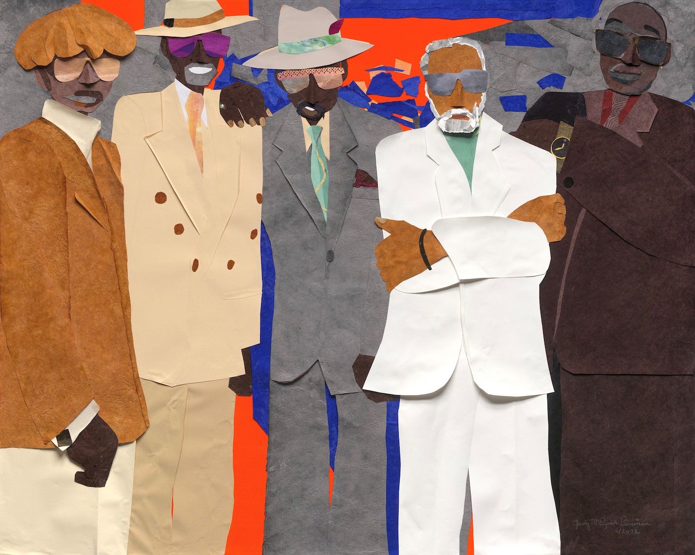Judy Bowman, Detroit Swagger, 2022. Mixed media
collage on canvas 48 x 60 in 121.9 x 152.4 cm. Image courtesy the artist and Museum of Contemporary Art Detroit.