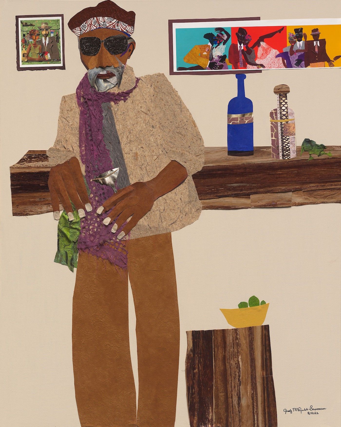 Judy Bowman, Chillin’ At The Armory Show, 2022. Mixed media collage on canvas 60 x 48 in 152.4 x 121.9 cm. Image courtesy the artist and Museum of Contemporary Art Detroit.